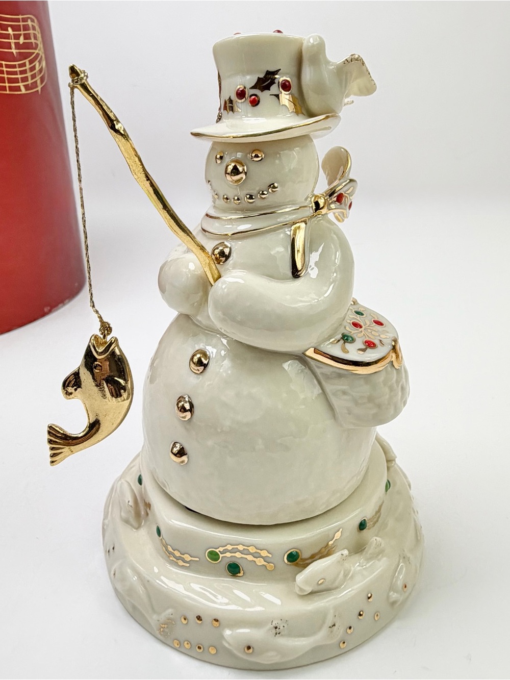 NEW Lenox China Jewels Fishing Snowman Musical Figurine Jingle Bells w/ Box